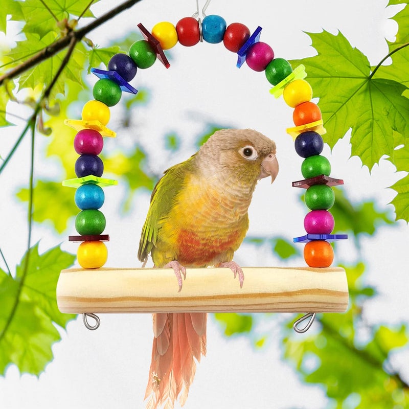 Litewoo Colorful Wooden Bird Swing Toy Wood Parrot Perch Stand Play Gym for Small Parakeets Budgies Cockatiels Conures Cage Accessories Swings to Balance Exercise Training - Image 3